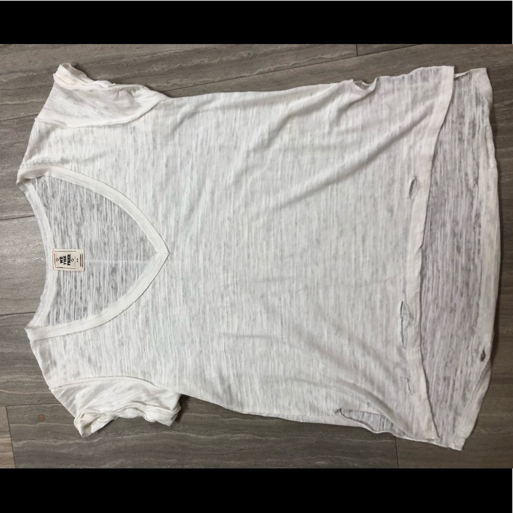 Free People White Distressed Shirt